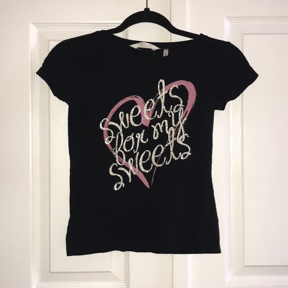 NWOT UO Y2K Graphic Black Sweets Pink Heart Gemstone Studded T-Shirt